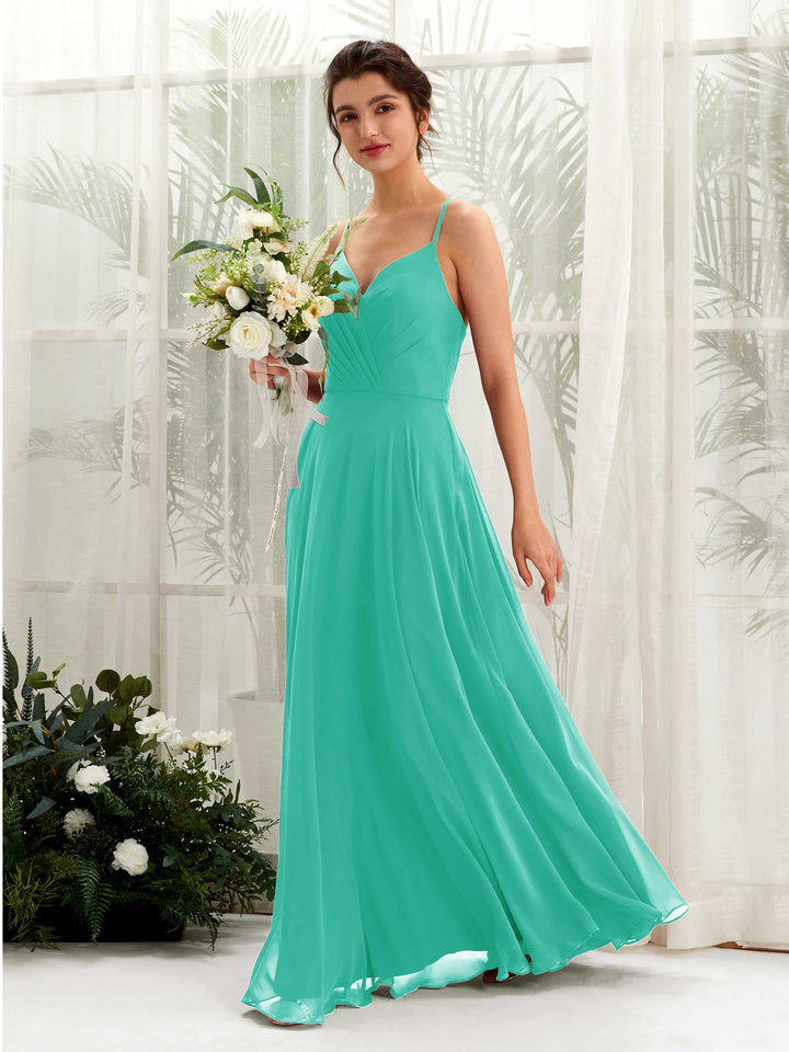 Tiffany Bridesmaid Dresses Bridesmaid Dress Chiffon Spaghetti-straps Full Length Sleeveless Wedding Party Dress (81224232)