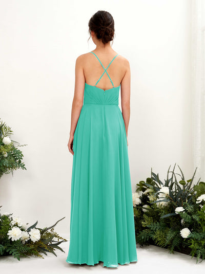 Carlyna Naura A-Line Tiffany Bridesmaid Dress Maxi Sleeveless V-Neck Dress Back View #color_tiffany