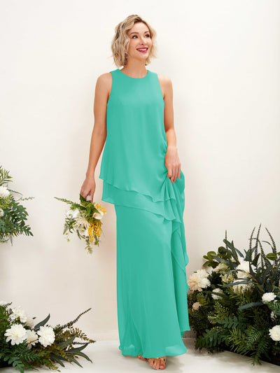 Carlyna Finna Sheath Tiffany Bridesmaid Dress Maxi Sleeveless Round Neck Dress Front View #color_tiffany