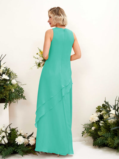 Carlyna Finna Sheath Tiffany Bridesmaid Dress Maxi Sleeveless Round Neck Dress Back View #color_tiffany