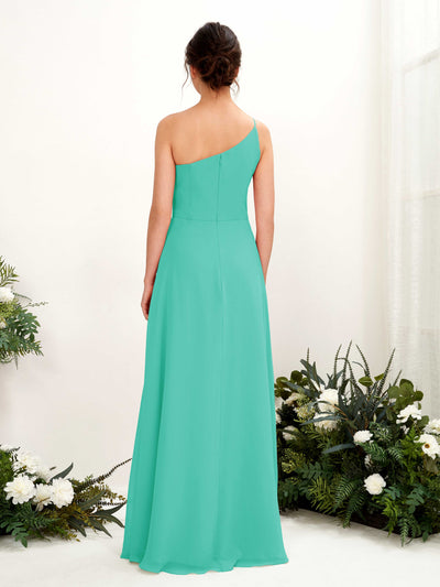Carlyna Crystal A-Line Tiffany Bridesmaid Dress Maxi Sleeveless One Shoulder Dress Back View #color_tiffany