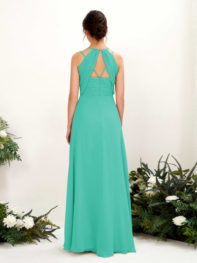 Carlyna Joa A-Line Tiffany Bridesmaid Dress Maxi Sleeveless V-Neck Dress Back View #color_tiffany
