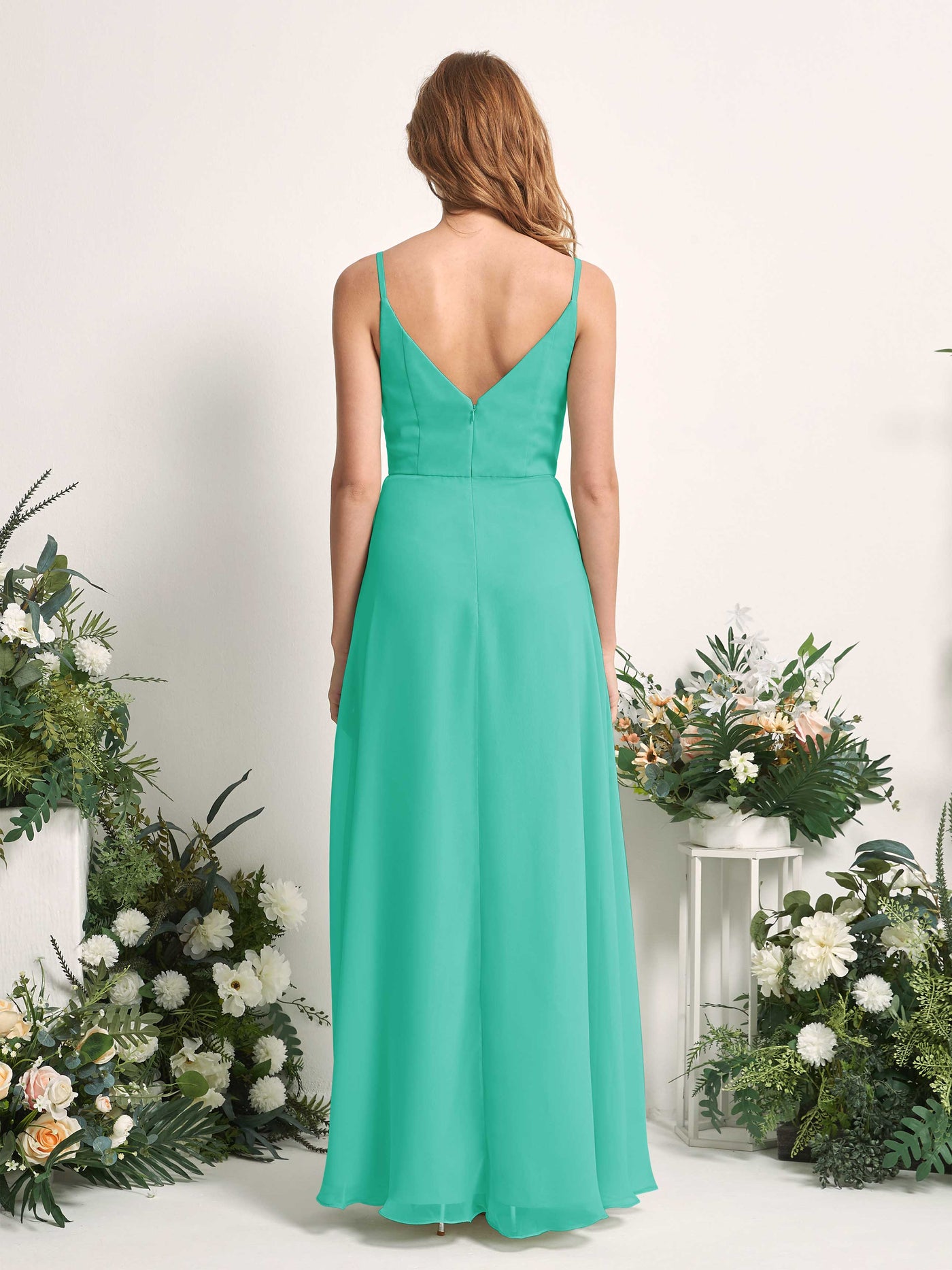 Bridesmaid Dress A-line Chiffon Spaghetti-straps Full Length Sleeveless Wedding Party Dress - Tiffany (81227232)#color_tiffany