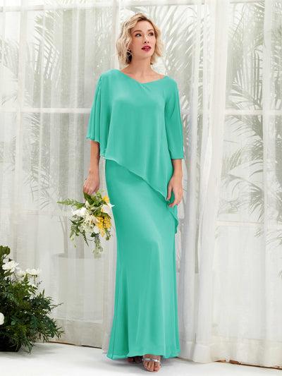 Carlyna Violaine A-Line Tiffany Bridesmaid Dress Maxi Three Quarter Sleeve V-Neck Dress Front View #color_tiffany