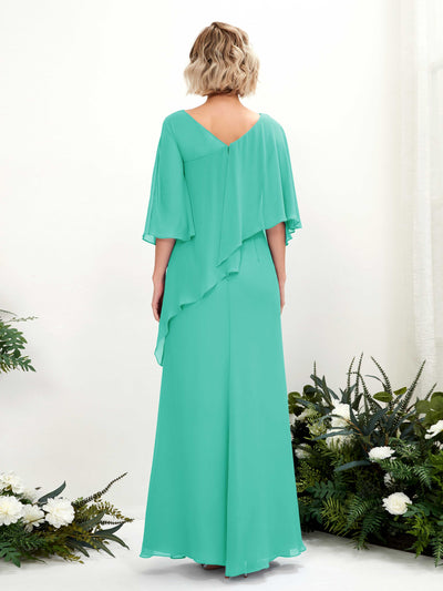 Carlyna Violaine A-Line Tiffany Bridesmaid Dress Maxi Three Quarter Sleeve V-Neck Dress Back View #color_tiffany