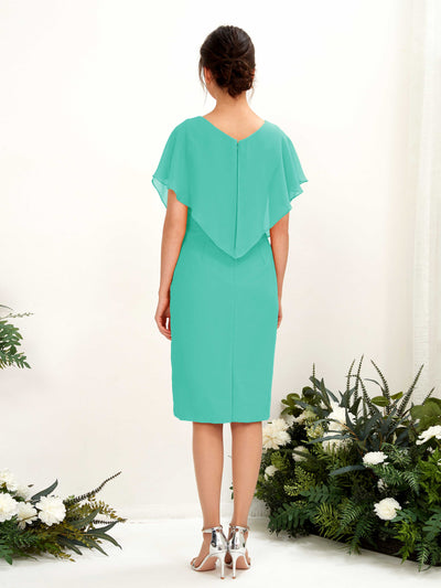 Carlyna Vanessa Sheath Tiffany Bridesmaid Dress Knee-Length Cap Sleeve V-Neck Dress Back View #color_tiffany