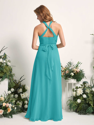 Carlyna Carolyn Convertible Turquoise Bridesmaid Dress Maxi Sleeveless Sweetheart Dress Back View #color_turquoise