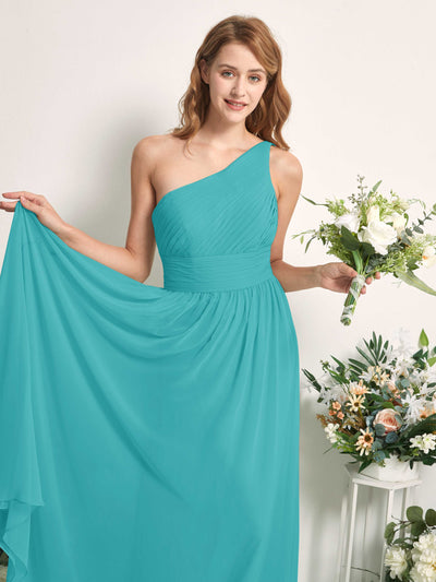 Carlyna Pandora A-Line Turquoise Bridesmaid Dress Maxi Sleeveless One Shoulder Dress Side View 2 #color_turquoise
