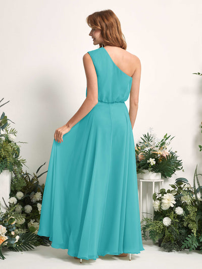 Carlyna Cecily A-Line Turquoise Bridesmaid Dress Maxi Sleeveless One Shoulder Dress Back View #color_turquoise