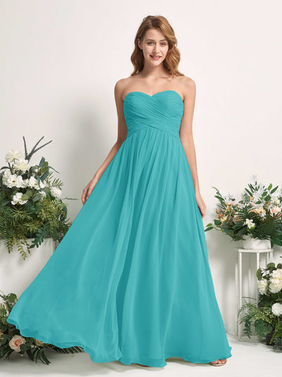 Carlyna Elma A-Line Turquoise Bridesmaid Dress Maxi Sleeveless Sweetheart Dress Front View #color_turquoise