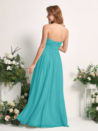 Carlyna Elma A-Line Turquoise Bridesmaid Dress Maxi Sleeveless Sweetheart Dress Back View #color_turquoise