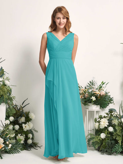 Carlyna Mollie A-Line Turquoise Bridesmaid Dress Maxi Sleeveless V-Neck Dress Side View 2 #color_turquoise