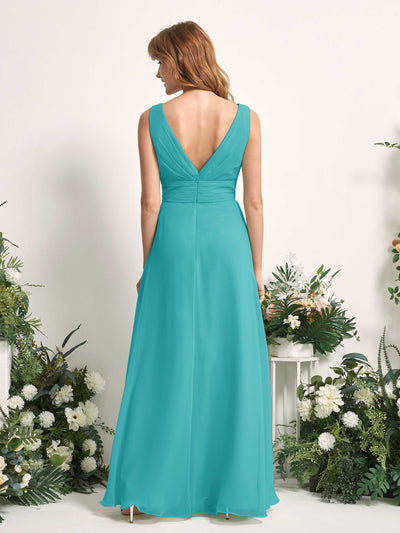 Carlyna Mollie A-Line Turquoise Bridesmaid Dress Maxi Sleeveless V-Neck Dress Back View #color_turquoise