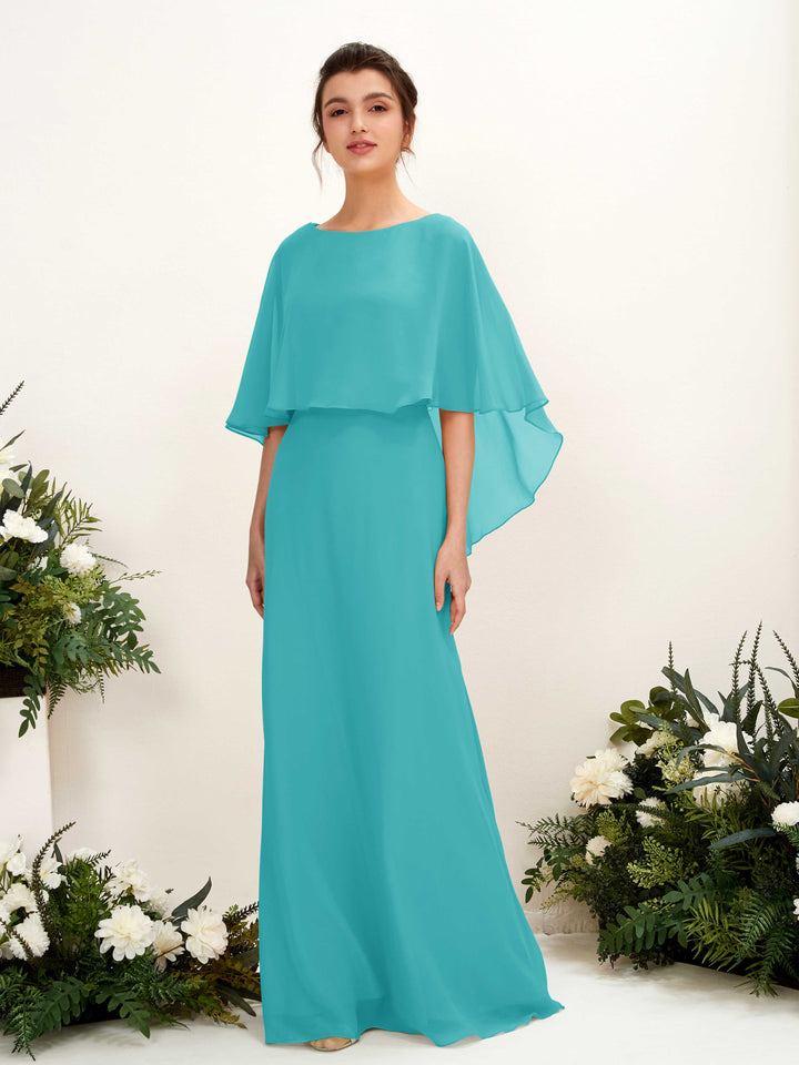 Turquoise Bridesmaid Dresses Bridesmaid Dress A-line Chiffon Bateau Full Length Sleeveless Wedding Party Dress (81222023)