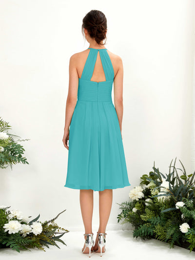 Carlyna Davina A-Line Turquoise Bridesmaid Dress Knee-Length Sleeveless Round Neck Dress Back View #color_turquoise