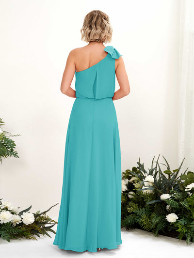 Carlyna Laurel A-Line Turquoise Bridesmaid Dress Maxi Sleeveless One Shoulder Dress Back View #color_turquoise