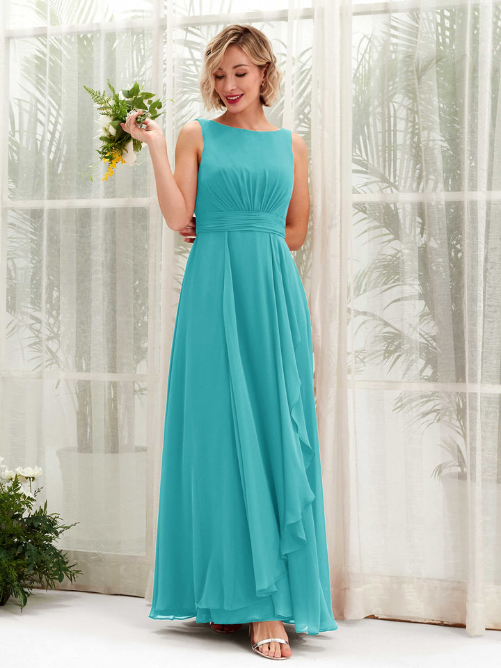 Turquoise Bridesmaid Dresses Bridesmaid Dress A-line Chiffon Bateau Full Length Sleeveless Wedding Party Dress (81225823)