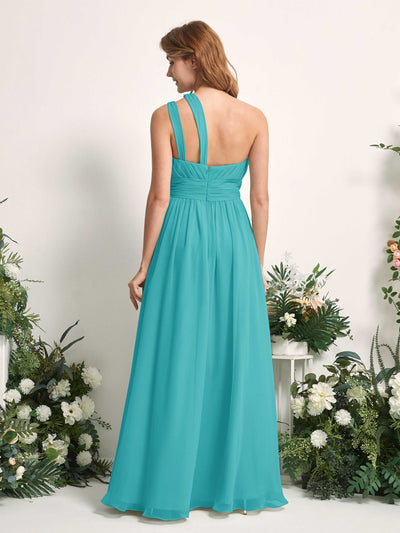 Carlyna Evelyn A-Line Turquoise Bridesmaid Dress Maxi Sleeveless One Shoulder Dress Back View #color_turquoise