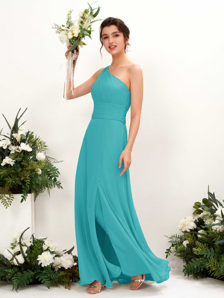 Turquoise Bridesmaid Dresses Bridesmaid Dress A-line Chiffon One Shoulder Full Length Sleeveless Wedding Party Dress (81224723)