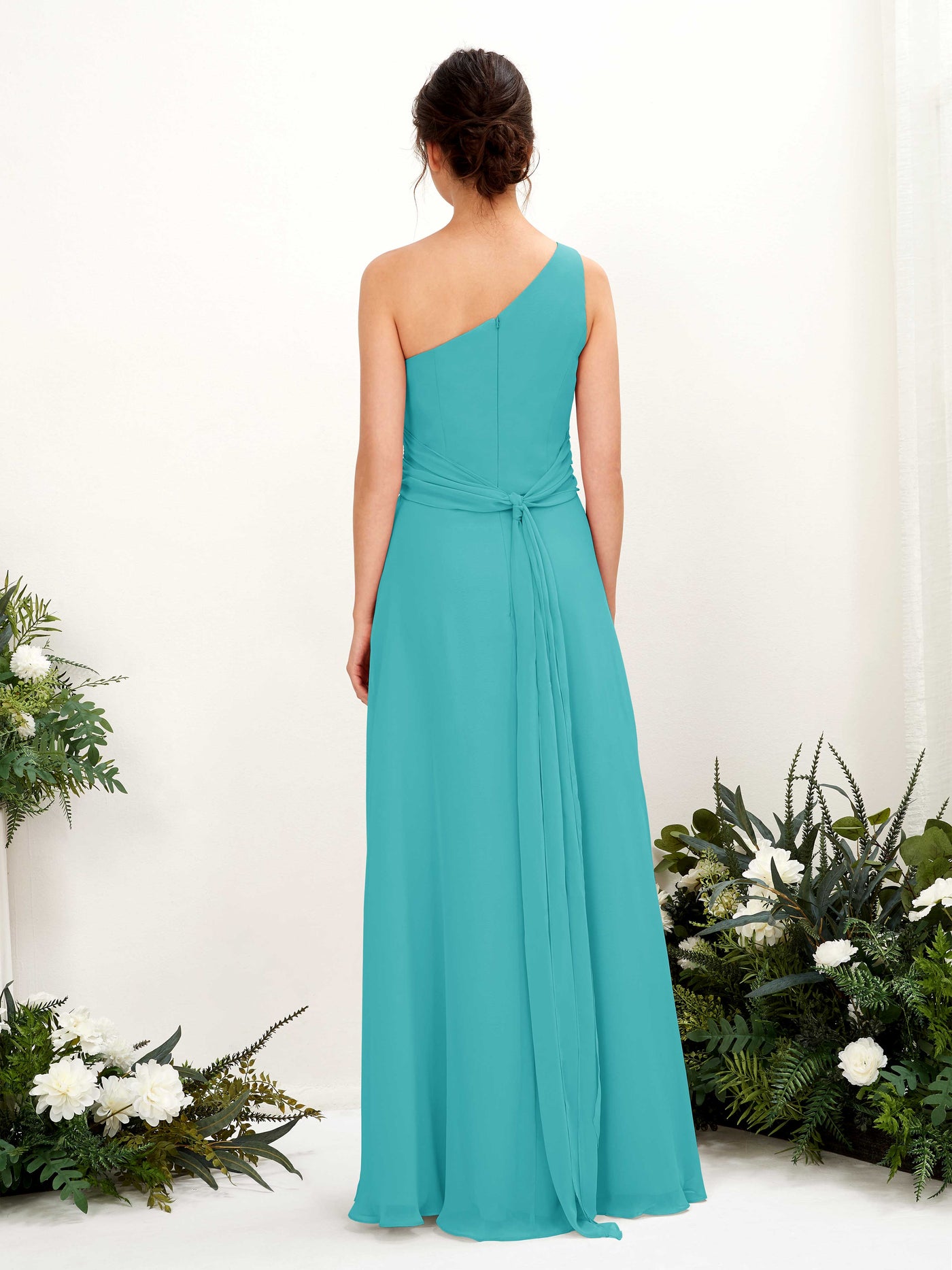 Turquoise Bridesmaid Dresses Bridesmaid Dress A-line Chiffon One Shoulder Full Length Sleeveless Wedding Party Dress (81224723)#color_turquoise