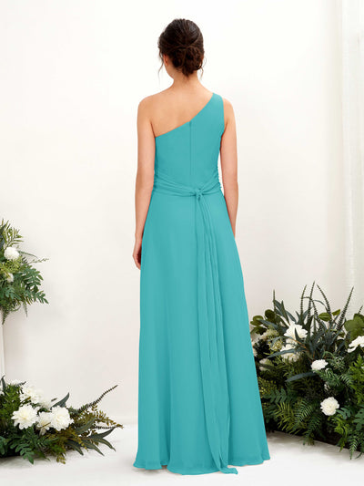 Carlyna Trita Sheath Turquoise Bridesmaid Dress Maxi Sleeveless One Shoulder Dress Back View #color_turquoise