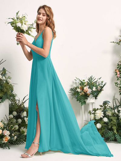 Carlyna Marcia A-Line Turquoise Bridesmaid Dress Maxi Sleeveless V-Neck Dress Side View 2 #color_turquoise