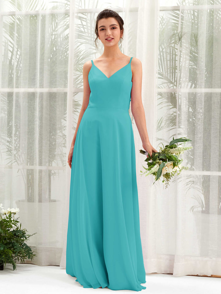 Turquoise Bridesmaid Dresses Bridesmaid Dress A-line Chiffon Spaghetti-straps Full Length Sleeveless Wedding Party Dress (81220623)