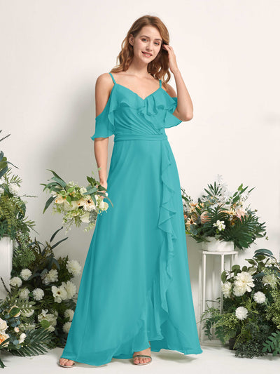 Carlyna Yvette A-Line Turquoise Bridesmaid Dress Maxi Sleeveless V-Neck Dress Side View 2 #color_turquoise