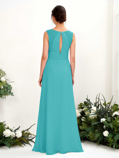 Carlyna Karen A-Line Turquoise Bridesmaid Dress Maxi Sleeveless V-Neck Dress Back View #color_turquoise