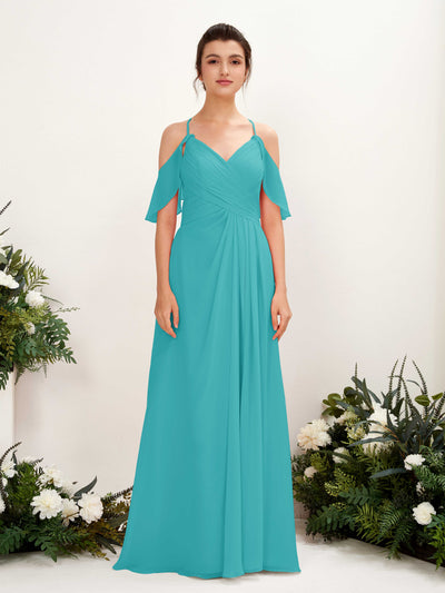 Carlyna Orlane A-Line Turquoise Bridesmaid Dress Maxi Sleeveless V-Neck Dress Front View #color_turquoise