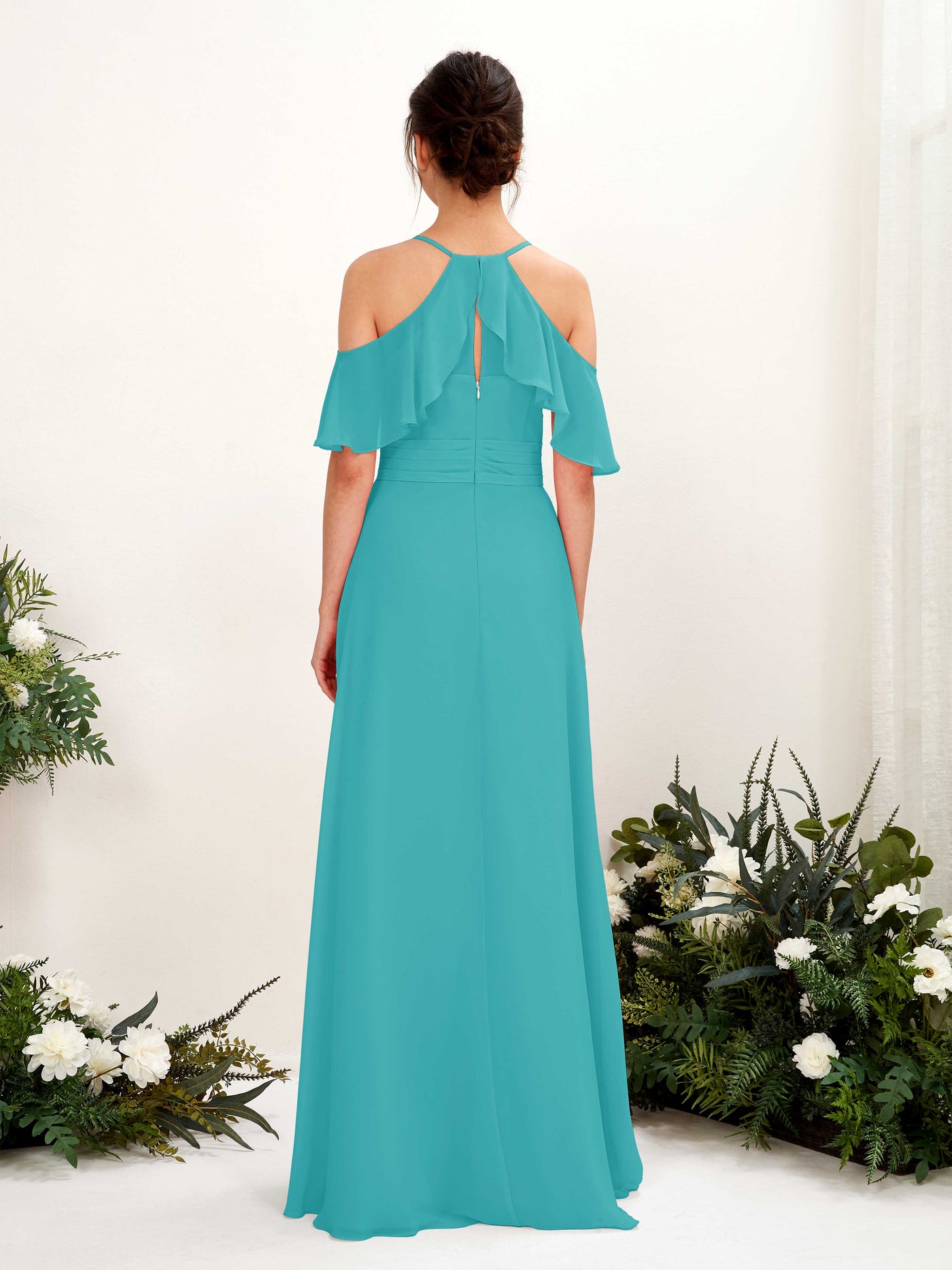 Ball Gown Off Shoulder Spaghetti-straps Chiffon Bridesmaid Dress - Turquoise (81221723)#color_turquoise