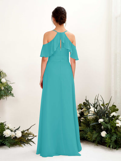 Carlyna Orlane A-Line Turquoise Bridesmaid Dress Maxi Sleeveless V-Neck Dress Back View #color_turquoise