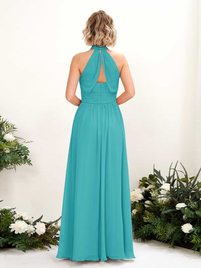 Carlyna Hilda A-Line Turquoise Bridesmaid Dress Maxi Sleeveless Round Neck Dress Back View #color_turquoise