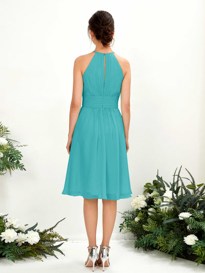 Carlyna Cathie A-Line Turquoise Bridesmaid Dress Knee-Length Sleeveless Round Neck Dress Back View #color_turquoise