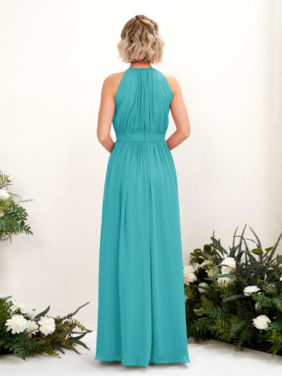Carlyna Eden A-Line Turquoise Bridesmaid Dress Maxi Sleeveless Round Neck Dress Back View #color_turquoise