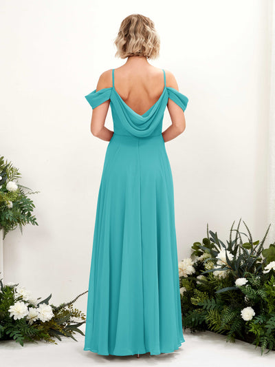 Carlyna Kauku A-Line Turquoise Bridesmaid Dress Maxi Sleeveless V-Neck Dress Back View #color_turquoise