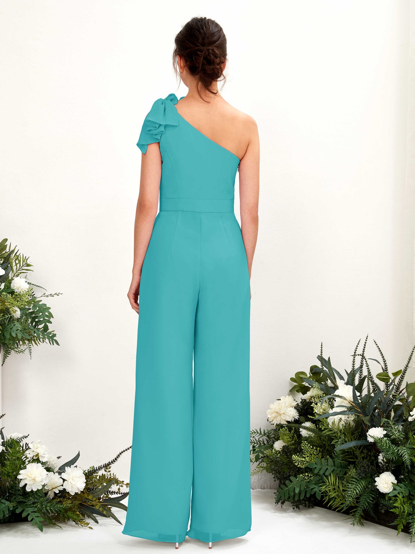 Turquoise Bridesmaid Dresses Bridesmaid Dress Chiffon One Shoulder Full Length Sleeveless Wedding Party Dress (81220823)#color_turquoise