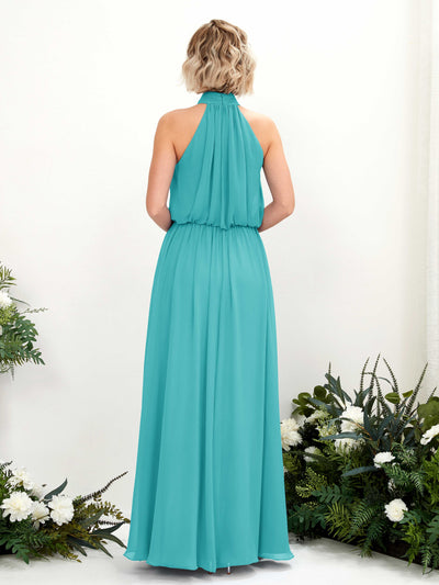 Carlyna Bess A-Line Turquoise Bridesmaid Dress Maxi Sleeveless Halter Dress Back View #color_turquoise