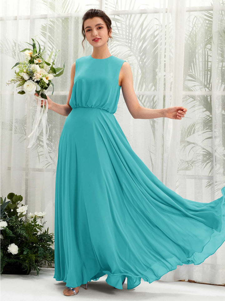 Turquoise Bridesmaid Dresses Bridesmaid Dress A-line Chiffon Round Full Length Sleeveless Wedding Party Dress (81222823)