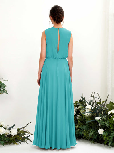 Carlyna Alma A-Line Turquoise Bridesmaid Dress Maxi Sleeveless Round Neck Dress Back View #color_turquoise