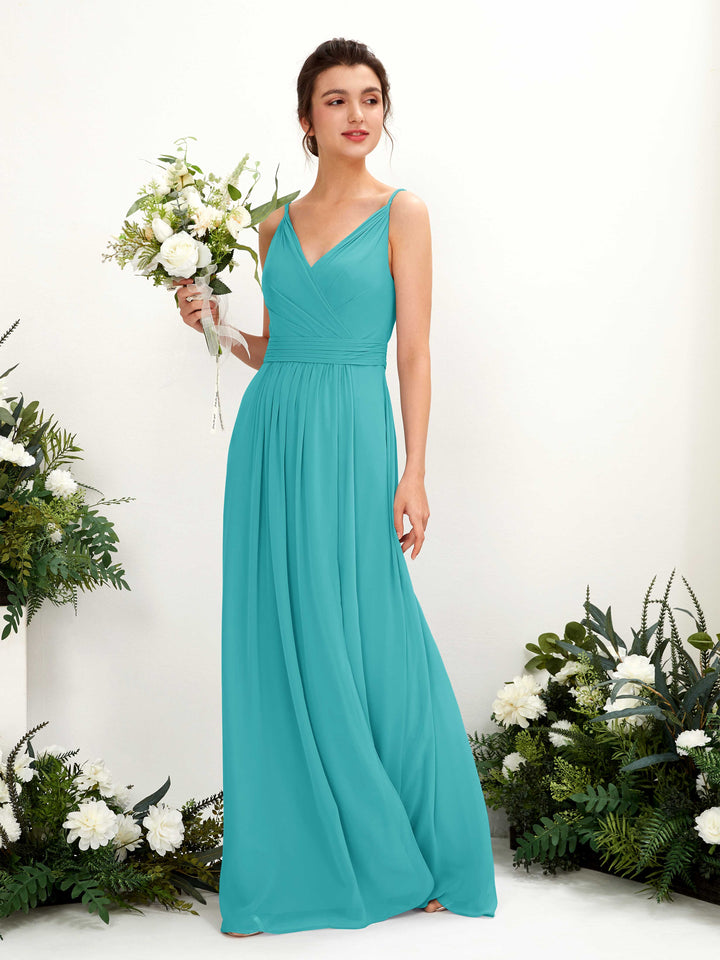 Turquoise Bridesmaid Dresses Bridesmaid Dress A-line Chiffon Spaghetti-straps Full Length Sleeveless Wedding Party Dress (81223923)