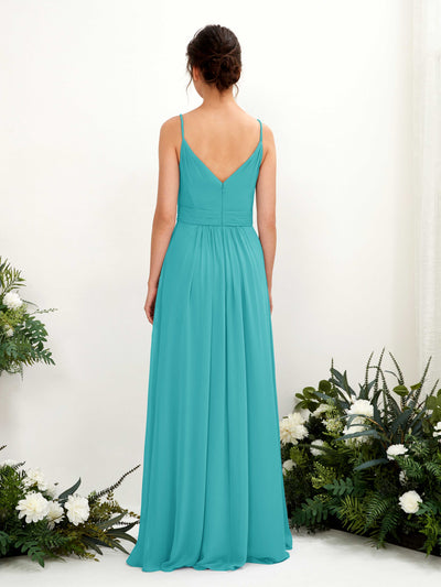 Carlyna Dira A-Line Turquoise Bridesmaid Dress Maxi Sleeveless V-Neck Dress Back View #color_turquoise