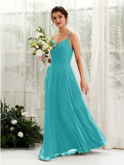 Turquoise Bridesmaid Dresses Bridesmaid Dress Chiffon Spaghetti-straps Full Length Sleeveless Wedding Party Dress (81224223)#color_turquoise