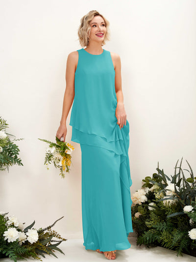 Carlyna Finna Sheath Turquoise Bridesmaid Dress Maxi Sleeveless Round Neck Dress Front View #color_turquoise