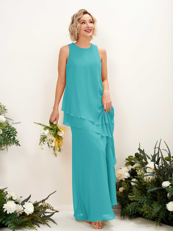 Turquoise Bridesmaid Dresses Bridesmaid Dress Maternity Chiffon Round Full Length Sleeveless Wedding Party Dress (81222323)
