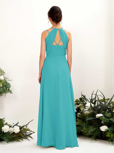Carlyna Joa A-Line Turquoise Bridesmaid Dress Maxi Sleeveless V-Neck Dress Back View #color_turquoise