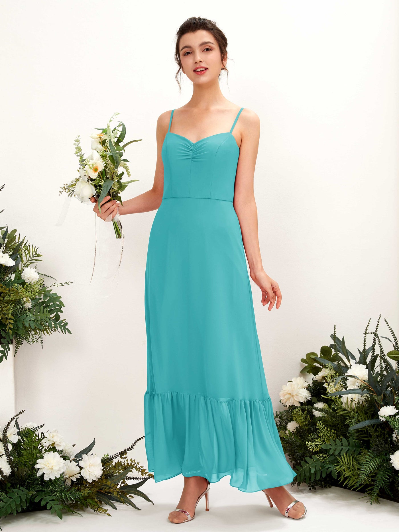 Turquoise Bridesmaid Dresses Bridesmaid Dress Chiffon Spaghetti-straps Full Length Sleeveless Wedding Party Dress (81223023)#color_turquoise