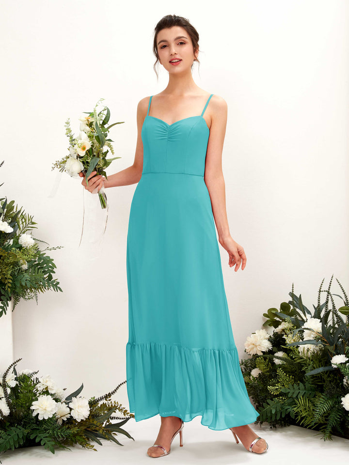 Turquoise Bridesmaid Dresses Bridesmaid Dress Chiffon Spaghetti-straps Full Length Sleeveless Wedding Party Dress (81223023)