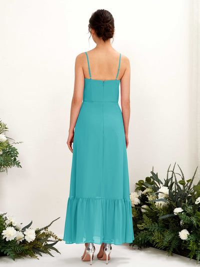 Carlyna Delia Sheath Turquoise Bridesmaid Dress Maxi Sleeveless Spaghetti Strap Dress Back View #color_turquoise