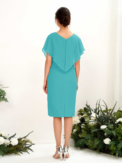 Carlyna Vanessa Sheath Turquoise Bridesmaid Dress Knee-Length Cap Sleeve V-Neck Dress Back View #color_turquoise